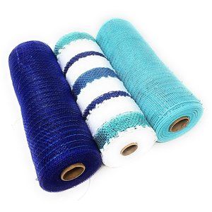 10" Ocean Blue Shades Deco Mesh Ribbons (Set of 3), 30 Feet Long